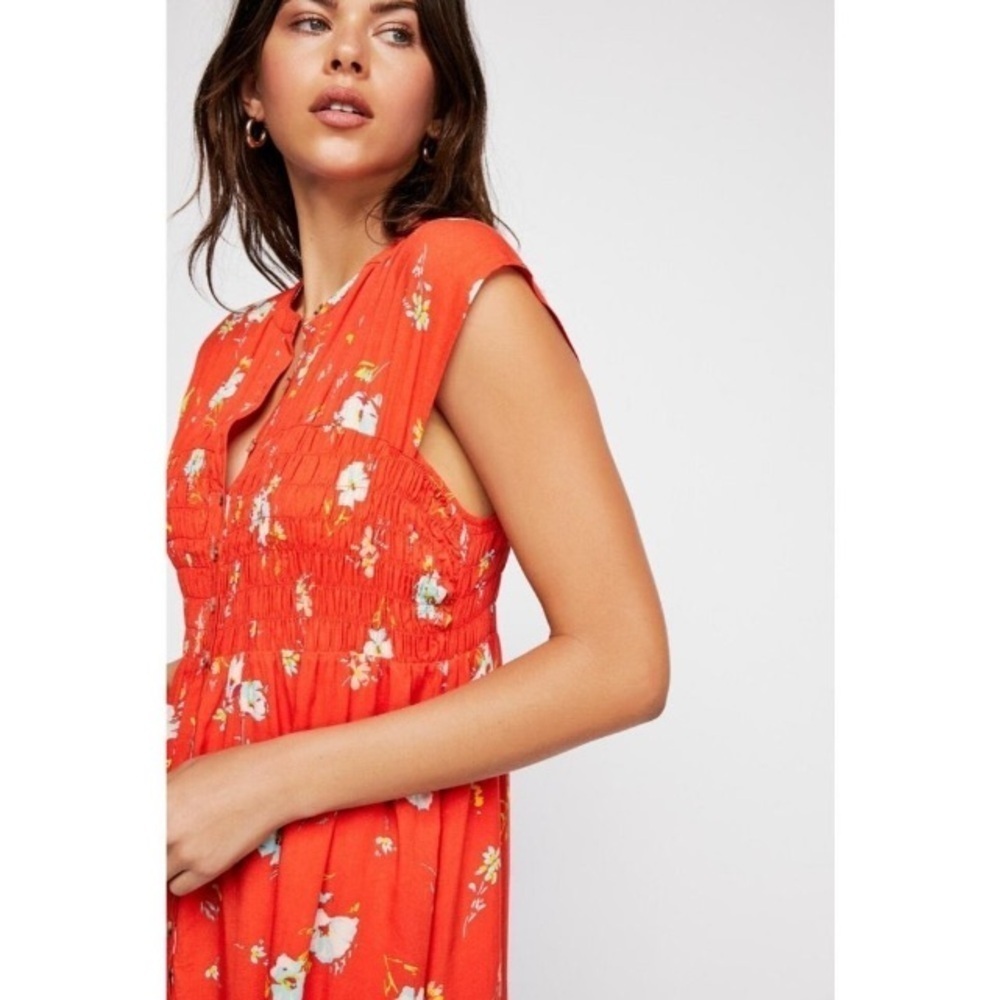 Free People Greatest Day Smocked Mini Dress XS casual vacation romantic summer - Picture 4 of 16